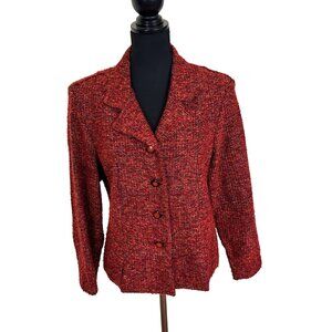 Vtg Red Womens Blazer XL 16 Tweed Knit Button Jacket USA Sag Harbor Rust